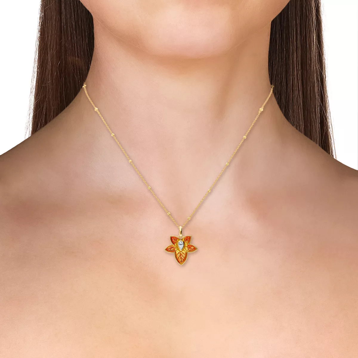 Naszyjnik / kolia z cyrkonią liść żółte srebro 925S (KO-002150) 