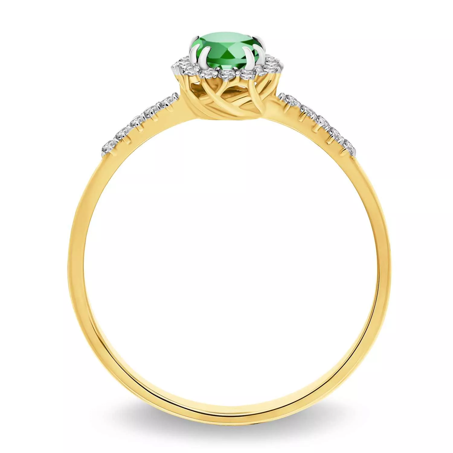 Pierścionek z brylantami 0,104 ct Glimmer żółte złoto szmaragd naturalny 585 (B0806-100)