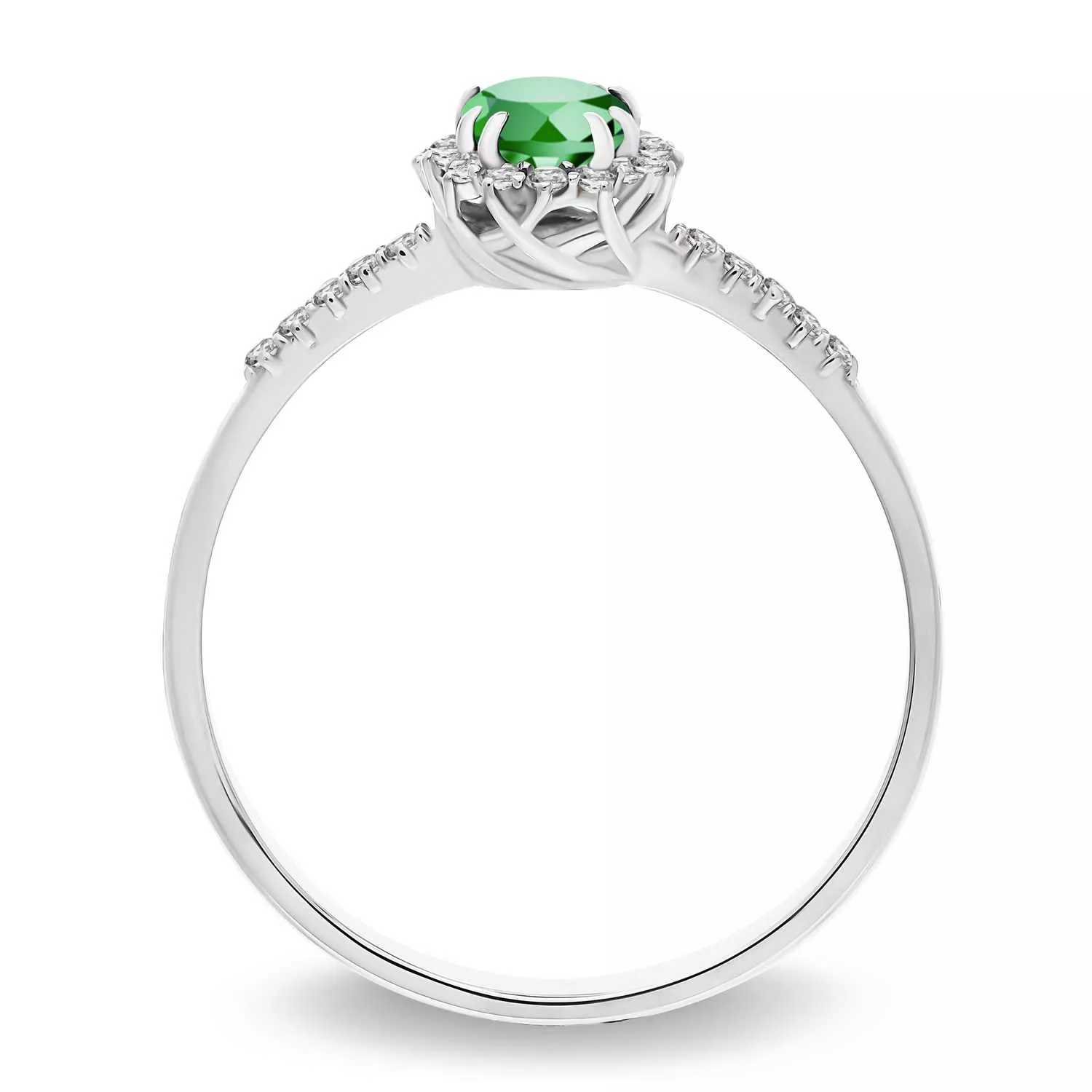 Pierścionek z brylantami 0,104 ct Glimmer białe złoto szmaragd naturalny 585 (B0806-100)