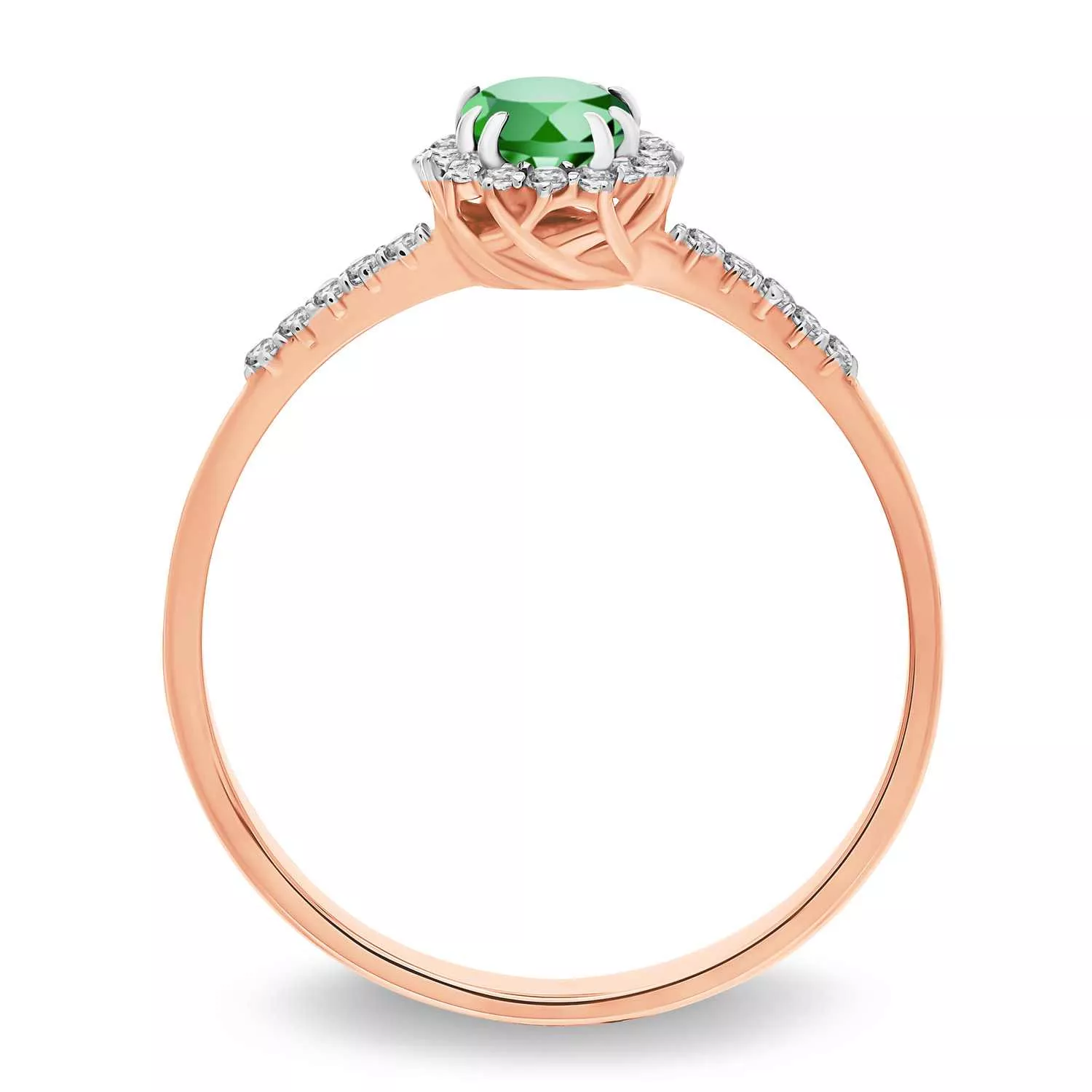 Pierścionek z brylantami 0,104 ct Glimmer różowe złoto szmaragd naturalny 585 (B0806-100)