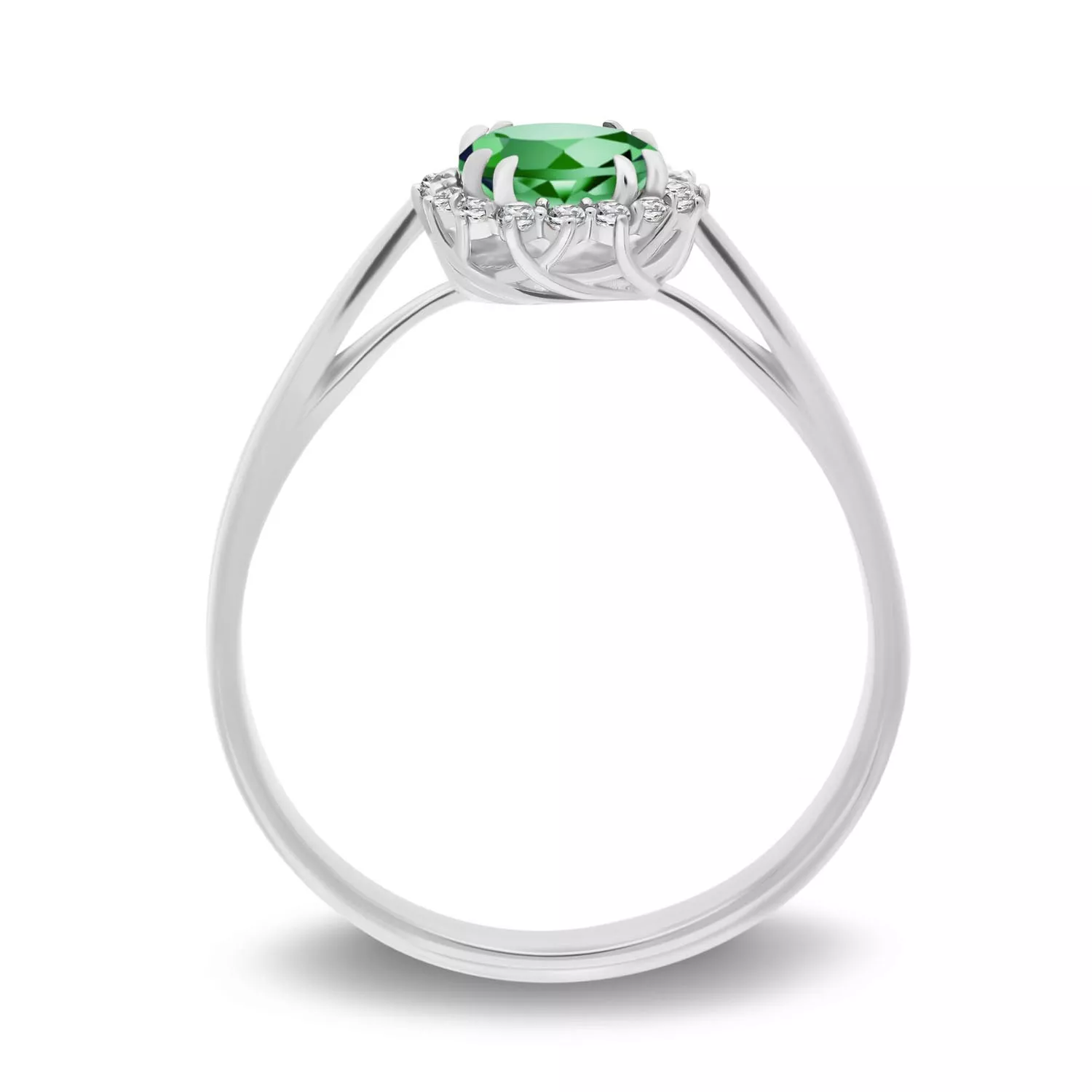 Pierścionek z brylantami 0,048 ct Glimmer białe złoto szmaragd naturalny 585 (B0810-100)