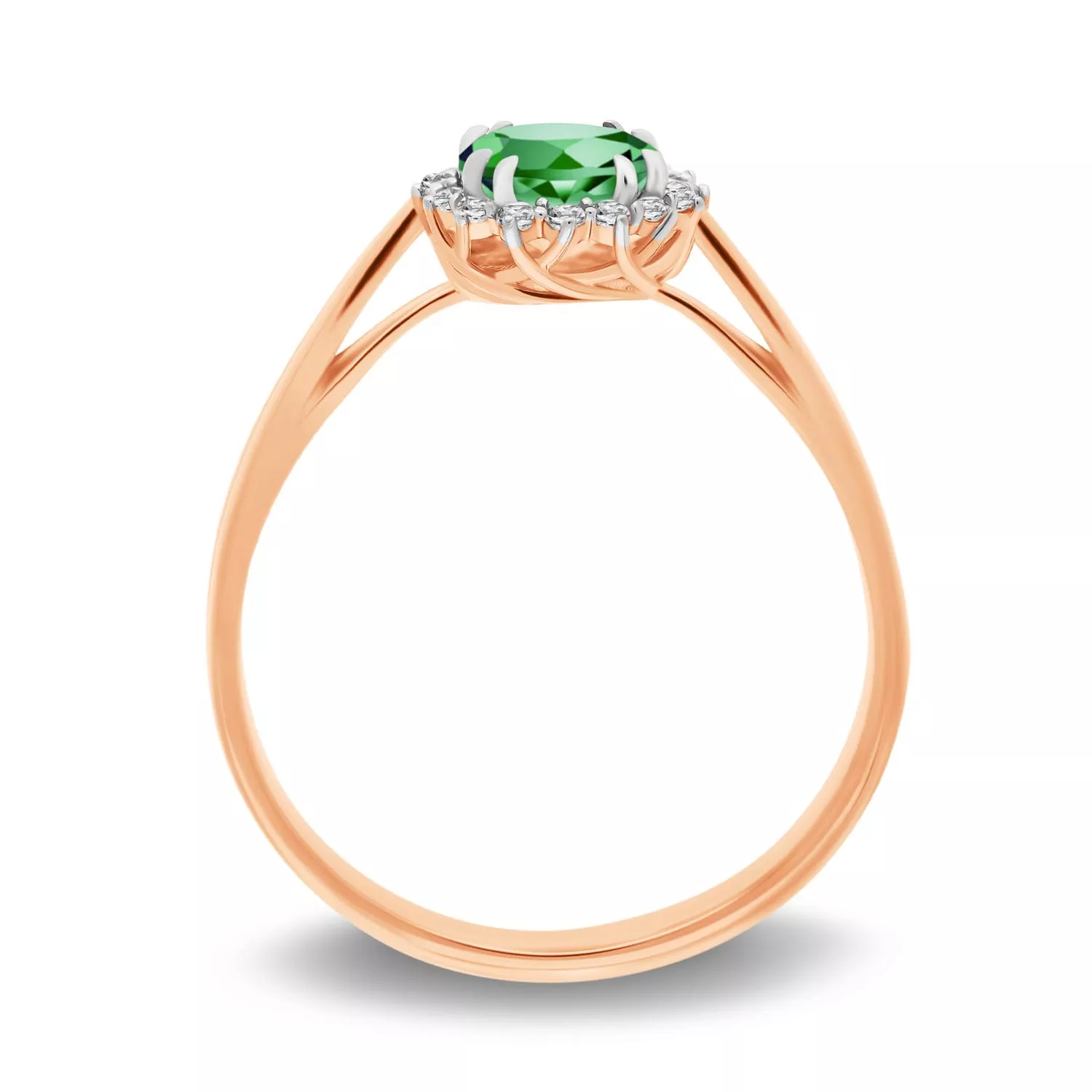Pierścionek z brylantami 0,048 ct Glimmer różowe złoto szmaragd naturalny 585 (B0810-100)