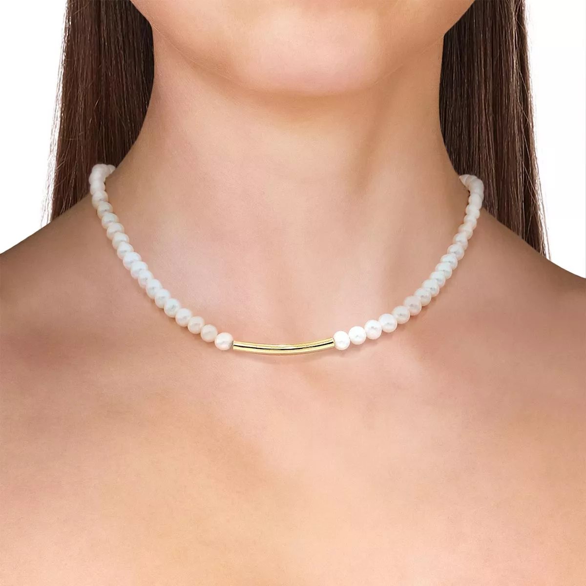 Naszyjnik srebrny z perłami kolekcja Pearls 925S (KO-001846) 
