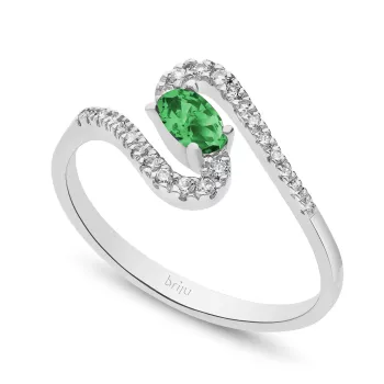 Briju Pierścionek białe złoto szmaragd 0,25 ct 585 (B0359-100)