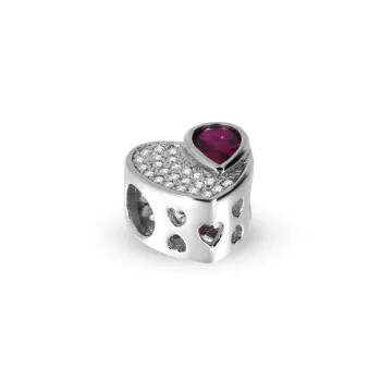 Ogniwo / moduł do bransolety kolekcja Beads by Briju srebrne z rubinem i cyrkoniami serce 925S (ZW-001514) 