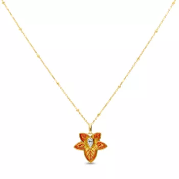 Naszyjnik / kolia z cyrkonią liść żółte srebro 925S (KO-002150) 