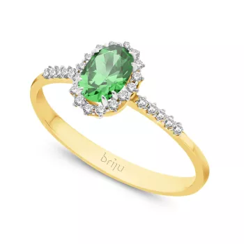 Pierścionek z brylantami 0,104 ct Glimmer żółte złoto szmaragd naturalny 585 (B0806-100)