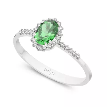 Pierścionek z brylantami 0,104 ct Glimmer białe złoto szmaragd naturalny 585 (B0806-100)