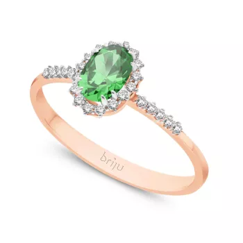 Pierścionek z brylantami 0,104 ct Glimmer różowe złoto szmaragd naturalny 585 (B0806-100)