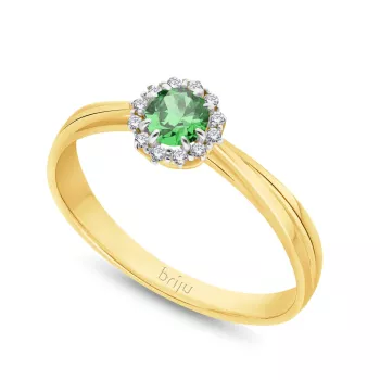 Pierścionek z brylantami 0,048 ct Glimmer żółte złoto szmaragd naturalny 585 (B0810-100)