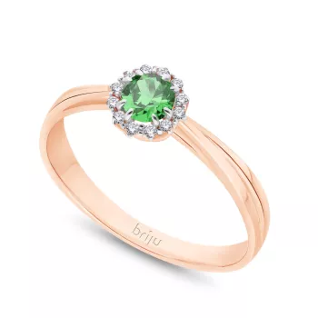 Pierścionek z brylantami 0,048 ct Glimmer różowe złoto szmaragd naturalny 585 (B0810-100)