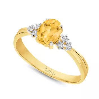 Pierścionek z brylantami 0,078 ct Glimmer żółte złoto cytryn jasny naturalny 585 (B0827-100)
