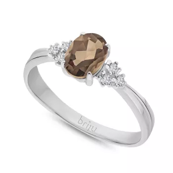 Pierścionek z brylantami 0,078 ct Glimmer białe złoto kwarc dymny naturalny 585 (B0827-100)