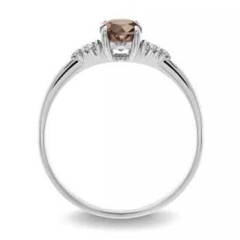 Pierścionek z brylantami 0,078 ct Glimmer białe złoto kwarc dymny naturalny 585 (B0827-100)