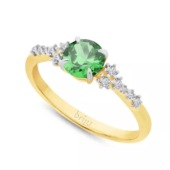 Briju Pierścionek z brylantami 0,124 ct Glimmer żółte złoto szmaragd naturalny 585 (B0863-100)