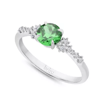 Briju Pierścionek z brylantami 0,124 ct Glimmer białe złoto szmaragd naturalny 585 (B0863-100)