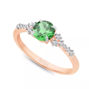 Briju Pierścionek z brylantami 0,124 ct Glimmer różowe złoto szmaragd naturalny 585 (B0863-100)