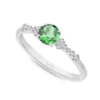 Briju Pierścionek z brylantami 0.124 ct Glimmer białe złoto szmaragd naturalny 585 (B0862-100)