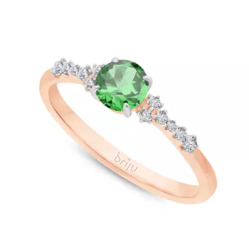 Briju Pierścionek z brylantami 0.124 ct Glimmer różowe złoto szmaragd naturalny 585 (B0862-100)