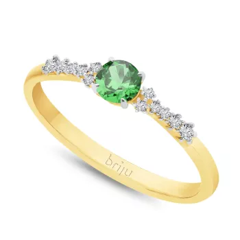 Briju Pierścionek z brylantami 0,07 ct Glimmer żółte złoto szmaragd naturalny 585 (B0861-100)