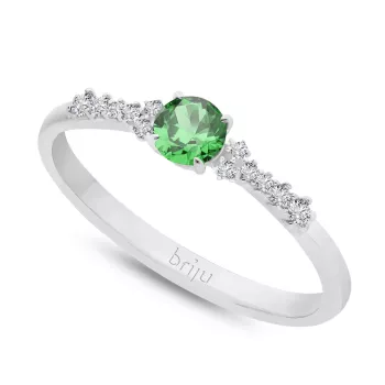 Briju Pierścionek z brylantami 0,07 ct Glimmer białe złoto szmaragd naturalny 585 (B0861-100)
