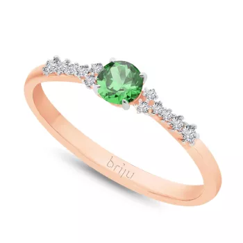 Briju Pierścionek z brylantami 0,07 ct Glimmer różowe złoto szmaragd naturalny 585 (B0861-100)