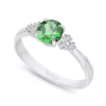Briju Pierścionek z brylantami 0,078 ct Glimmer białe złoto szmaragd naturalny 585 (B0857-100)