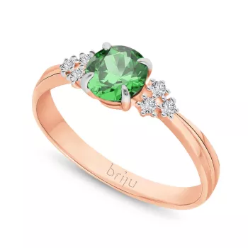 Briju Pierścionek z brylantami 0,078 ct Glimmer różowe złoto szmaragd naturalny 585 (B0857-100)