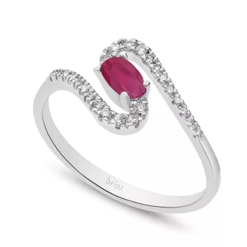 Briju Pierścionek białe złoto rubin 0,32 ct 585 (B0359-100)