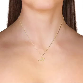 Briju Wisiorek / zawieszka na łańcuszek złota z cyrkoniami litera M 585 (W0100-103) 